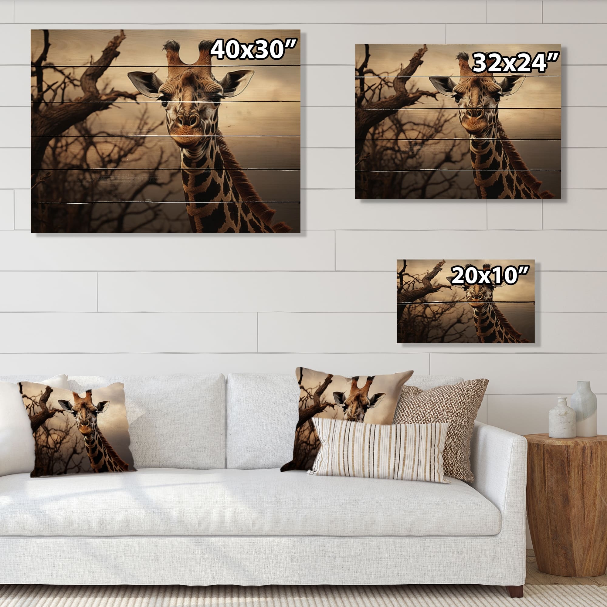 Designart "Africa Giraffes Towering Presence" Animals Print on Natural